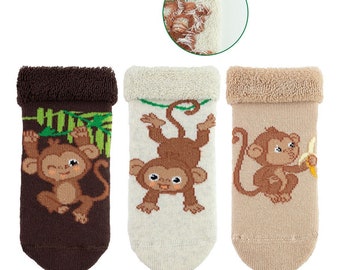 Chaussettes bébé - singe - anniversaire - fête - colorées - ABS - chaussettes à bouchons - antidérapantes - chaussettes d'hiver - chaussettes éponge