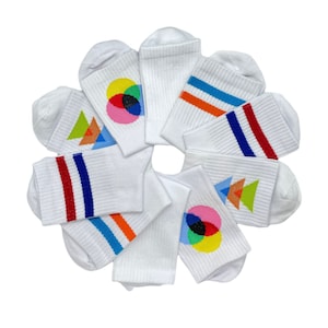 Colorful socks - tennis socks - white sports socks - patterns - stripes - uni - prism - cool socks - unisex socks