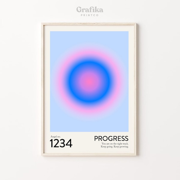 Angel Number 1234 Poster | Trendy Gradient Aura Energy Spiritual Wall Art | Numerology Guardian Angel Print | Instant Download