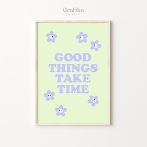 Danish Pastel Positive Quote Printable | Y2K Aesthetic Bedroom Wall Decor | Pinterest Poster | Groovy Smiley Flower |  Instant Download