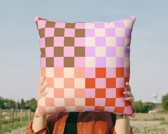 Danish Pastel Checkerboard Throw Pillow Case | Aesthetic Y2K Room Decor | Colorful Indie Alternative Pillows 18x18 20x20 16x16