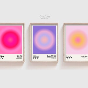 Angel Number Gradient Printable Set 777, 888, 999 | Aura Spiritual Wall Art Pink Purple | Aesthetic Room Decor | Instant Download