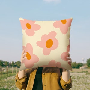 Retro Flower Pillow Cover in Pink Orange | Danish Pastel Pillow Case 18x18 14x14 | Y2K Aesthetic Cushion 20x20 16x16 | VSCO Funky Room Decor