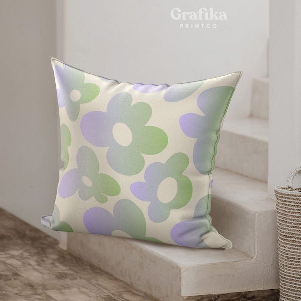 Groovy Flower Purple Green Pillow Cover | Danish Pastel Pillow Case 18x18 | Y2K Aesthetic Cushion 20x20 16x16 | VSCO Funky Room Decor