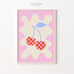 Cherry Checkered Danish Pastel Printable | Aesthetic Bedroom Wall Decor | Pinterest Poster | Instant Download