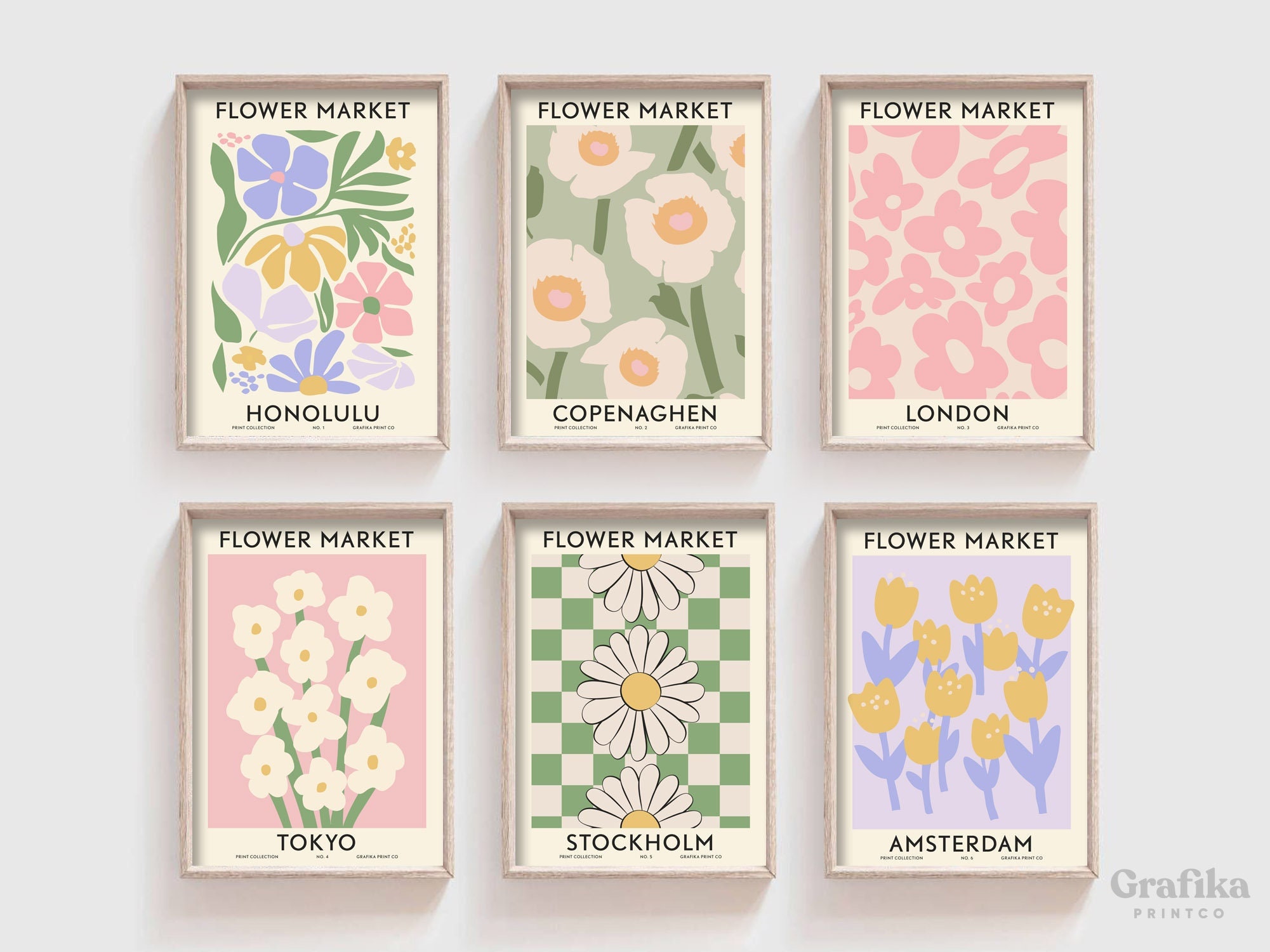 Flower Market Set, Gallery Wall Prints, Danish Pastel Decor, Printable