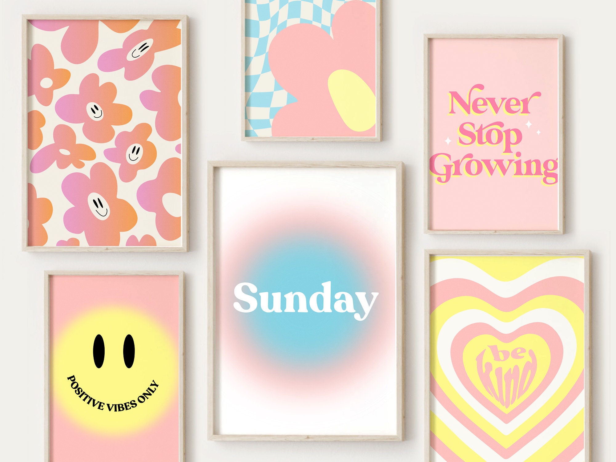 Danish Pastel Poster Set of 6 Pink Pastel Aesthetic Girl Room Decor Instant  Download 