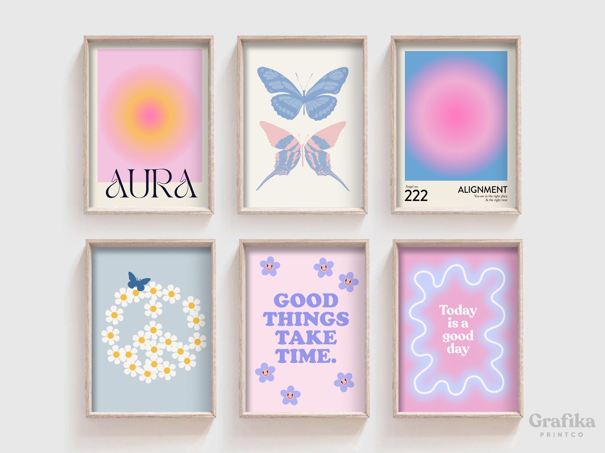 Danish Pastel Set Pink Etsy Aesthetic trendy Spiritual Decor Gradient Funky Poster Art Wall Daisy Check Blue Room - Affirmation