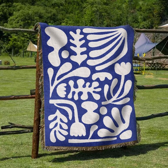 Blue Matisse Funky Motifs Throw Blanket Modern Minimalist Decor Funky Tapestry Woven Blanket Fringe Sofa Picnic Travel Blanket Throw Etsy Canada
