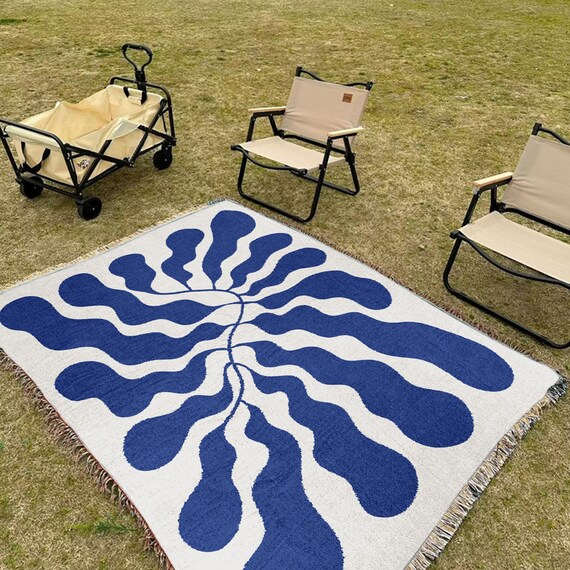Blue Matisse Leaf Beach Throw Blanket Earth Tone Funky Tapestry Woven Blanket Fringe Sofa Blankets Picnic Travel Blanket Throw Etsy