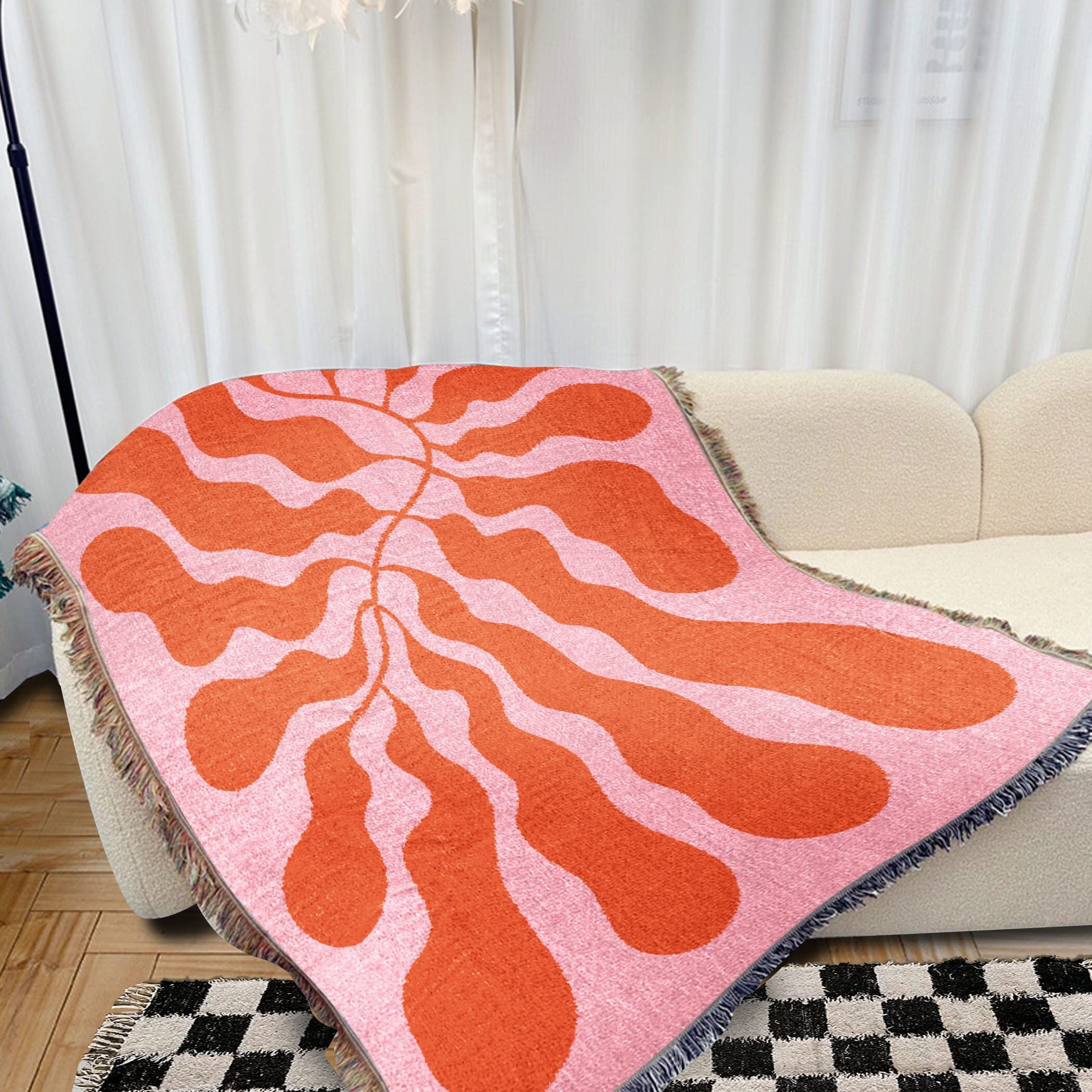 Orange Pink Matisse Leaf Beach Throw Blanket Modern Minimalist Decor Funky Tapestry Outdoor Blanket Fringe Sofa Picnic Travel Throw Etsy UK