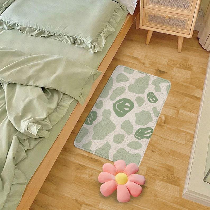 Sage Green Smiley Cow Print Plush Rug Danish Pastel Accent Etsy