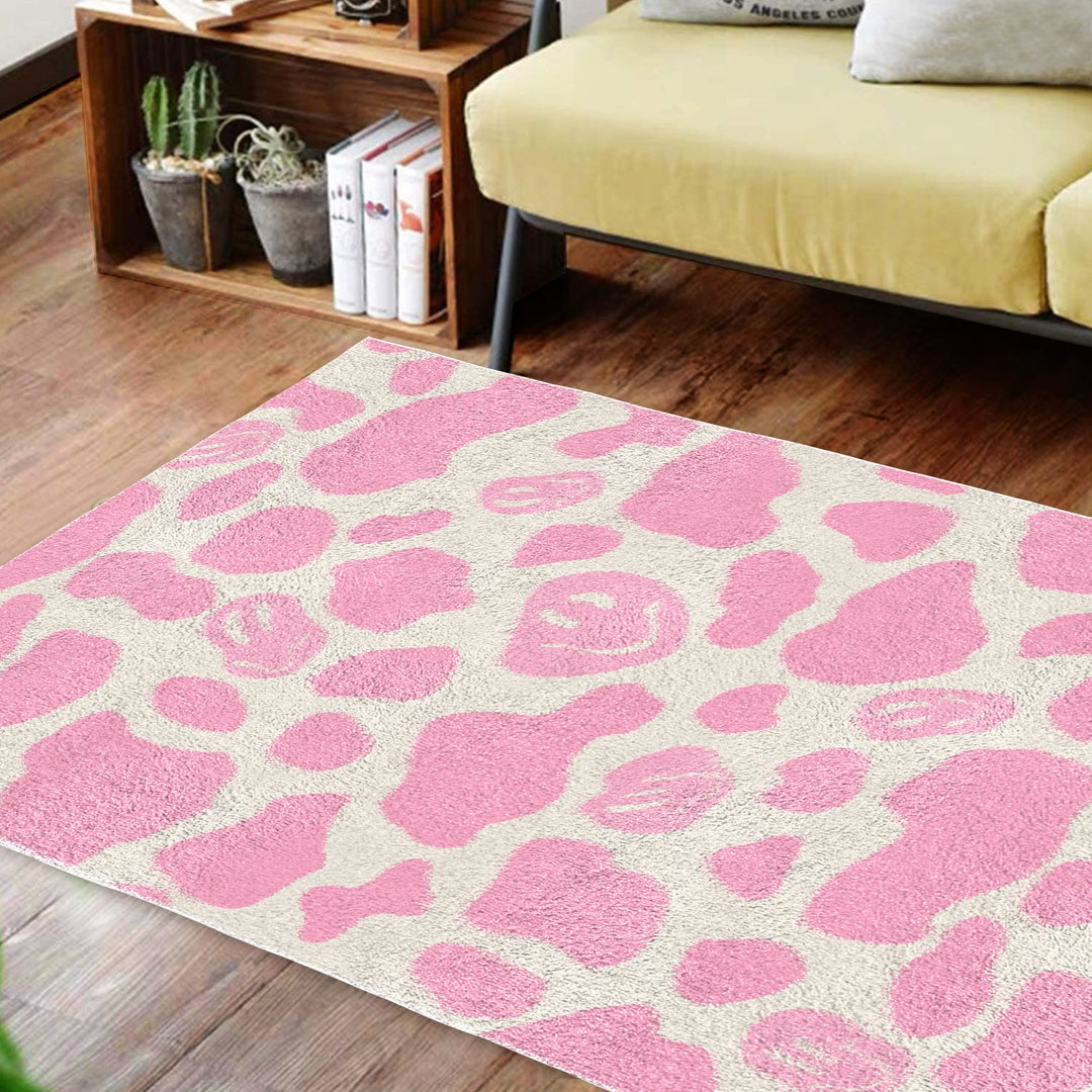 Pink Smile Cow Print Carpet Funky Danish Pastel Decor Rug Bedroom ...