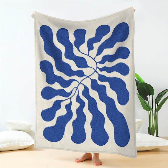 Manta azul Matisse Leaf Throw 50x60 / Manta de cama Sherpa polar 60x80 /  Mantas de sofá suaves y ligeras / Decoración estética de la habitación -   España