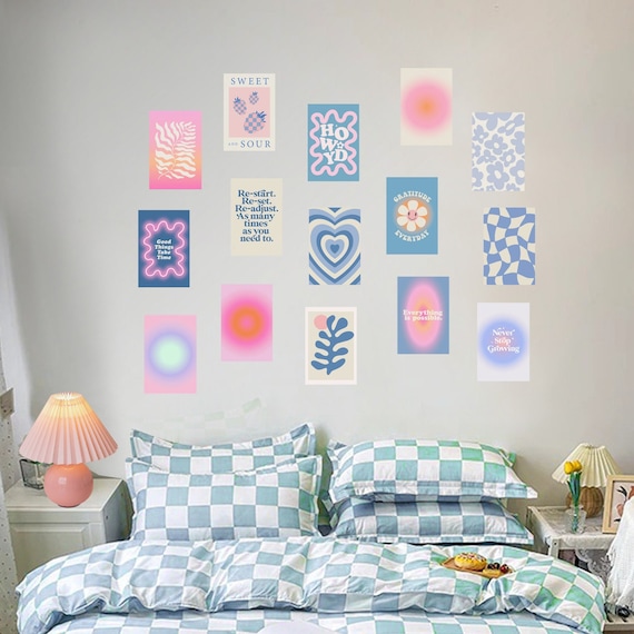 Danish Pastel Wall Collage 16pcs 4x6 in Instant Download Blue Pink