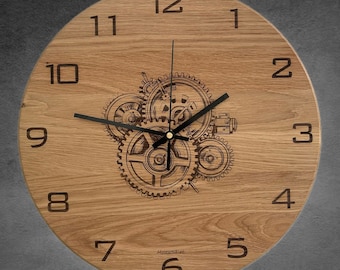 Horloge murale ronde (clockwork 3), bois, chêne naturel