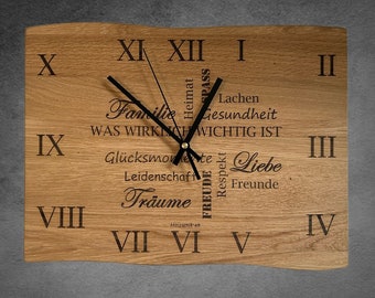 Wanduhr eckig (Leben), Holz, Eiche natur