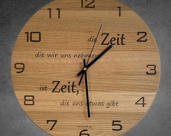 Round wall clock (time), wood, natural oak