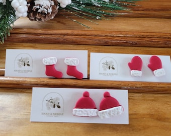 Santa Suit Stud Earrings / Handmade Earrings/ Lightweight Clay Earrings/ Statement/ Gifts for Her