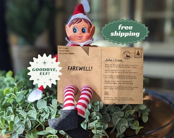 Farewell Elf Wood Postcard | Goodbye til Next Year Poem | Departure Christmas Letter | Present for Kids | Custom Wood Gift from Santa's Elf