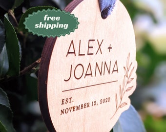 Personalized Wedding Date Wooden Ornament | Custom Wedding Favor | Couples Gift | Wood 5th Anniversary Gifts | Christmas Wedding