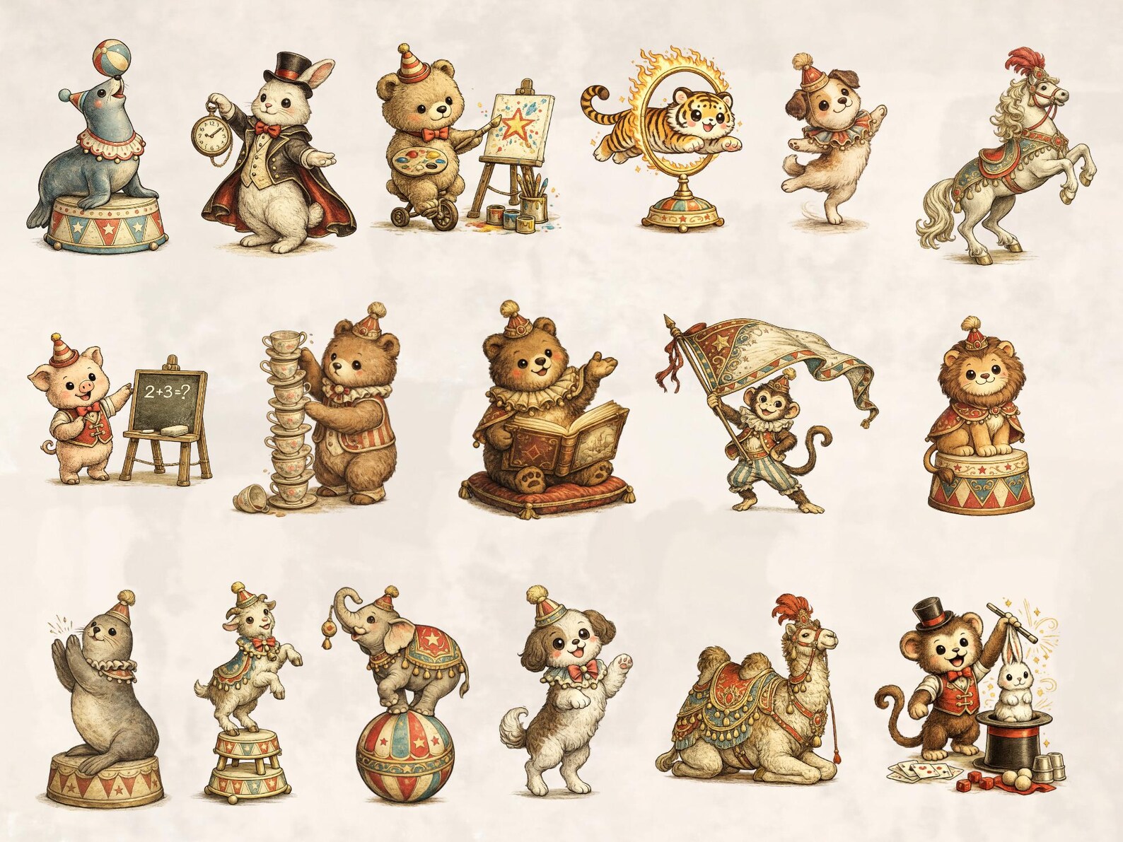 Vintage Circus Clipart Bundle, Storybook Nursery Animal Pngs for Baby ...