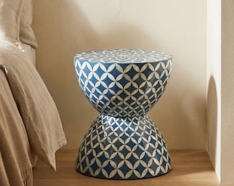 Mesa auxiliar con incrustaciones de hueso azul hecha a mano / Mesa auxiliar de reloj de arena