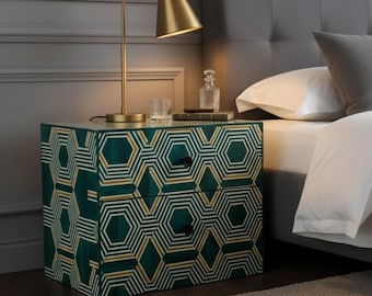 Mesita de noche de resina verde hecha a mano / Mesa auxiliar geométrica
