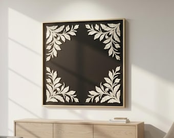 Bone Inlay Wall Art | Corner Floral Resin Panel | Handmade Black & White Wall Hanging Decor