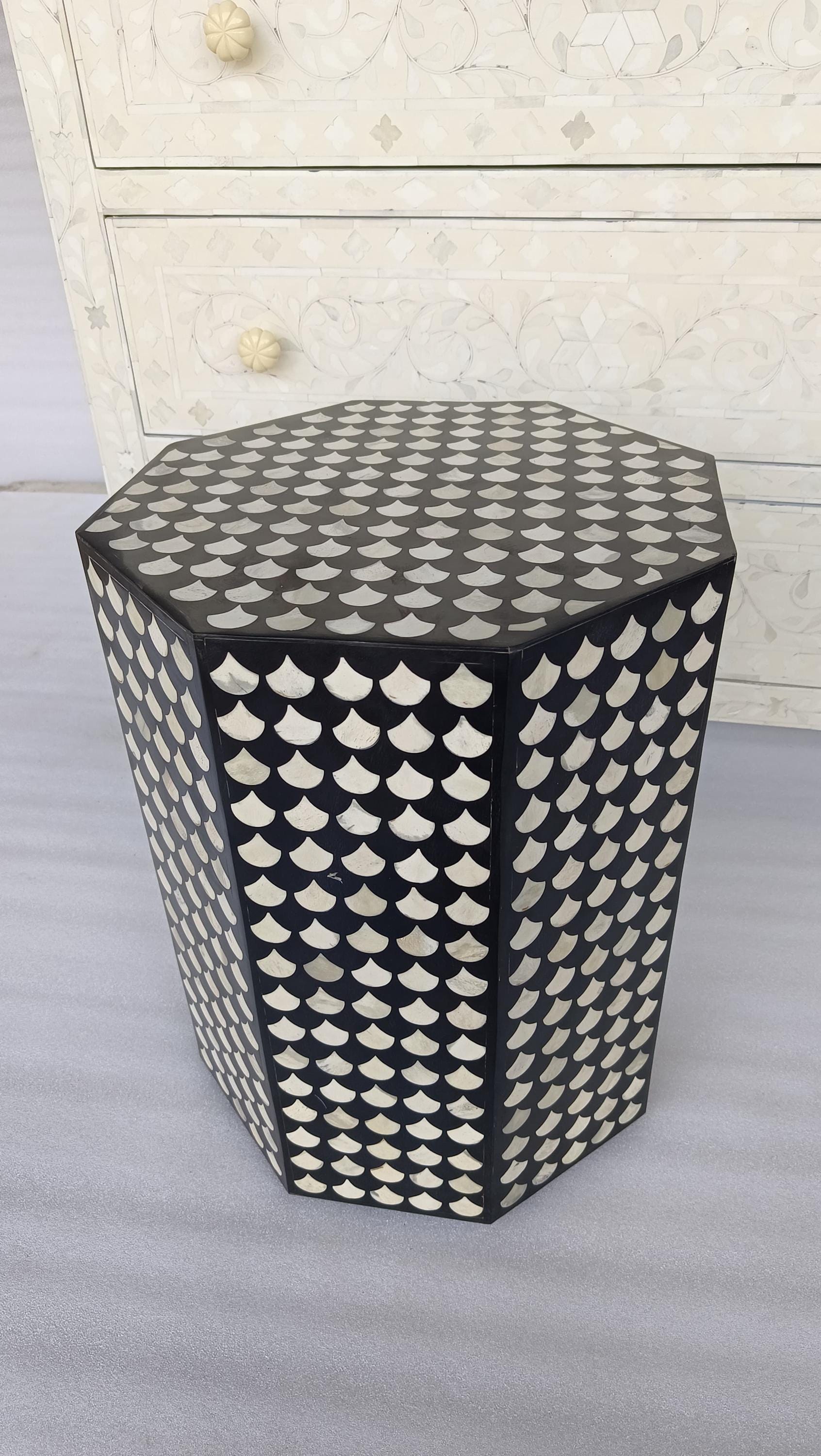 Handmade Resin Inlay End Table: Black & White Accent Table - Etsy