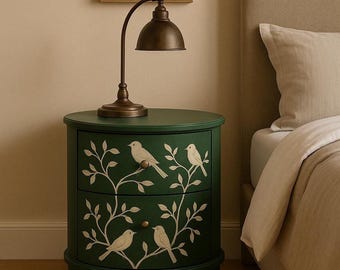 Mesa auxiliar con incrustaciones de resina verde: diseño de pájaro, mueble decorativo hecho a mano