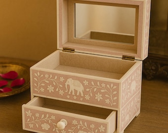 Pink Bone Inlay Makeup Box: Handmade Floral Jewelry Organizer