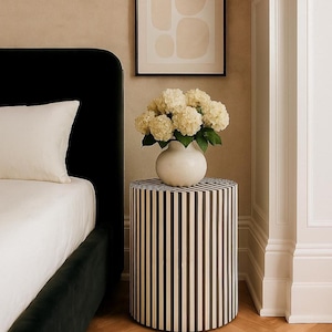 Handmade Bone Inlay End Table: Striped Resin Side Table