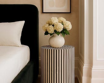 Handmade Bone Inlay End Table: Striped Resin Side Table