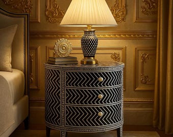 モダンなパターンの骨象嵌 3 引き出し付きベッドサイドテーブル