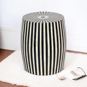 Handmade Bone Inlay End Table: Geometric Resin Side Table