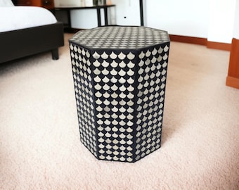 Handmade Resin Inlay End Table: Black & White Accent Table