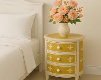 Handmade Yellow Bone Inlay Nightstand: Round Resin End Table