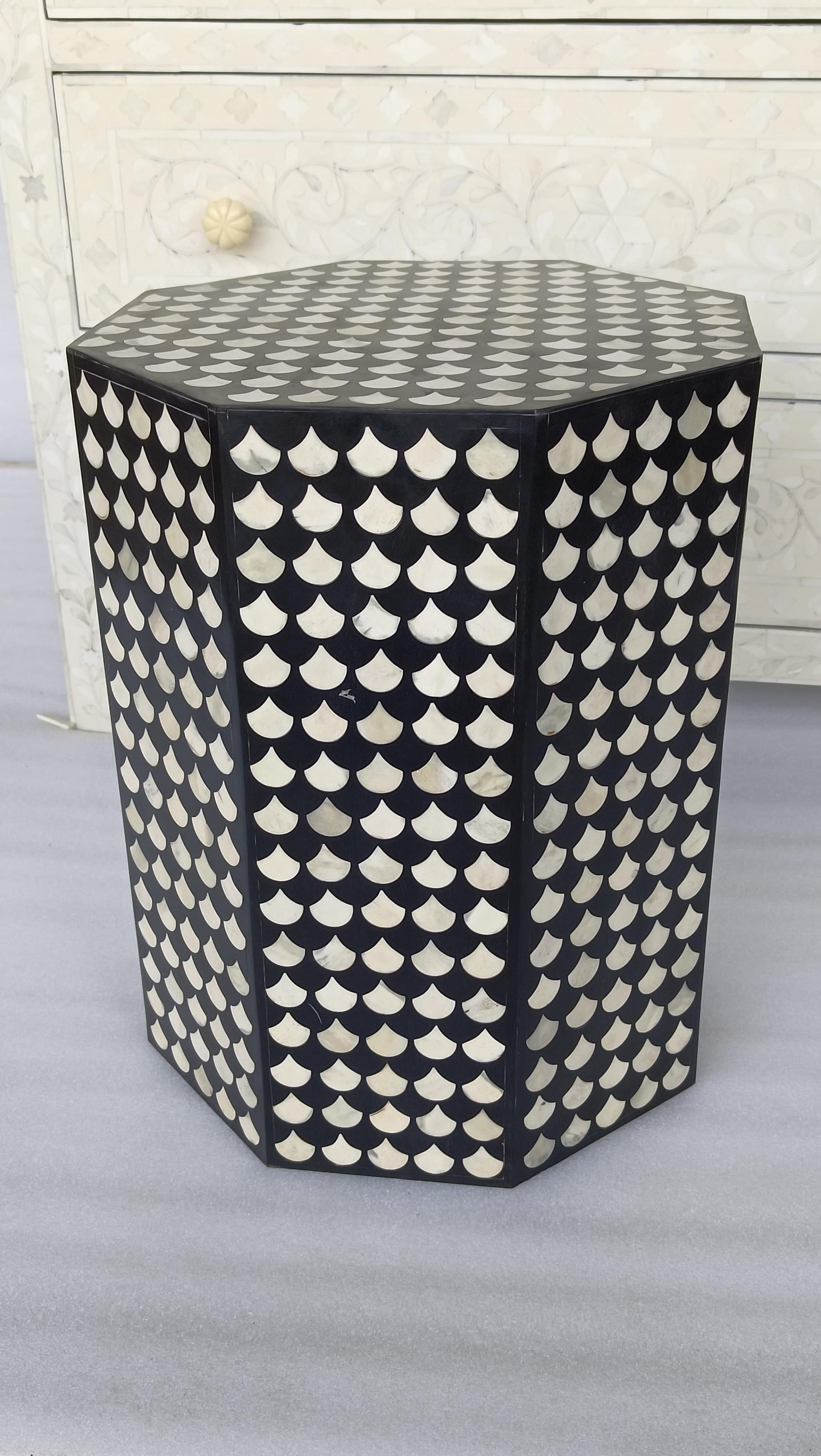 Handmade Resin Inlay End Table: Black & White Accent Table - Etsy