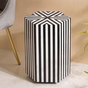 Handmade Resin Inlay End Table: Black and White Striped Accent Table - Etsy