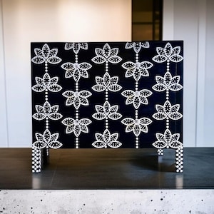Handmade Bone Inlay Resin Dresser | Handmade Resin Chest of Drawers for Bedroom | Luxury Storage Cabinet for Home Decor