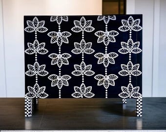 Handmade Bone Inlay Resin Dresser: Luxury Floral Storage Cabinet