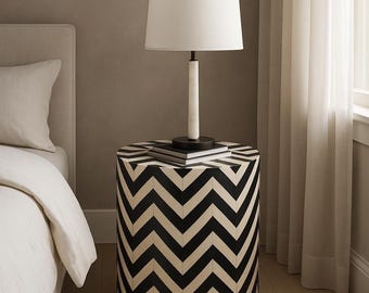Handmade Black & White Chevron Resin Inlay End Table