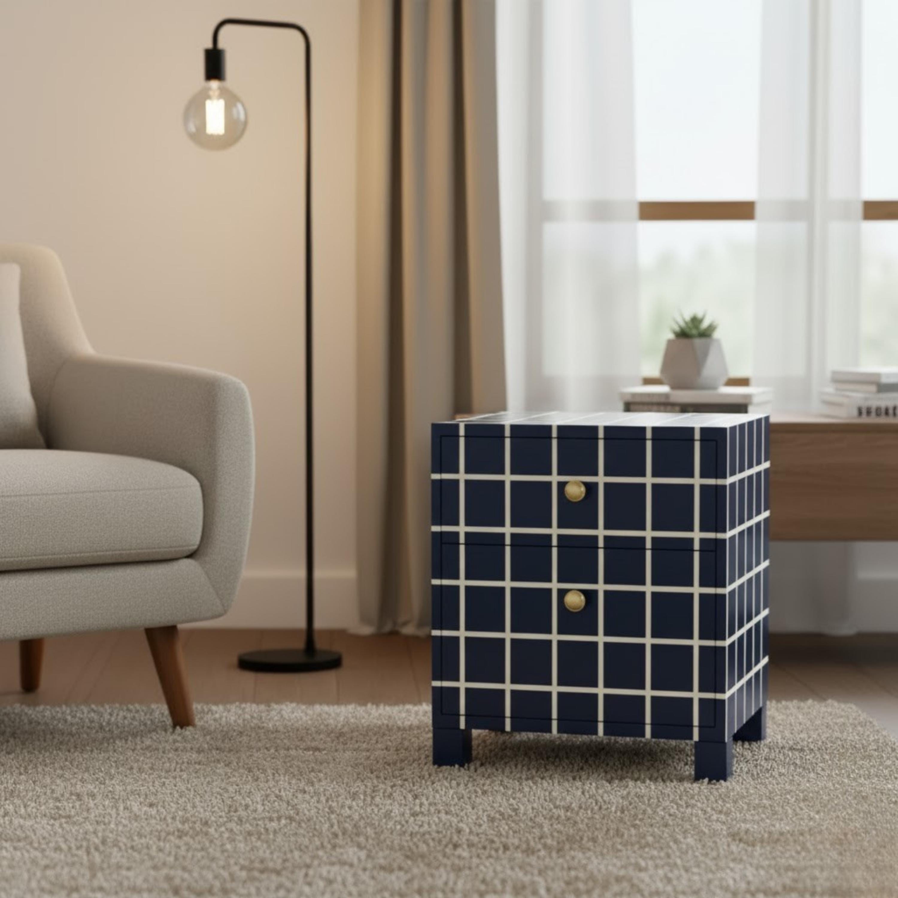 Checkered Bone Inlay End Table | Handmade Resin Nightstand - Etsy