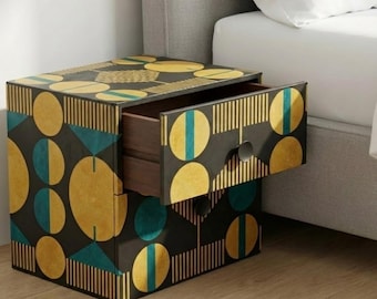 Mesita de noche de resina hecha a mano / Mesa auxiliar geométrica, decoración moderna para el hogar