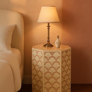 Handmade Bone Inlay End Table: Boho Resin Accent Table
