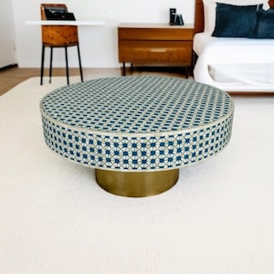 Luxury Bone Inlay Coffee Table with Resin Finish | Handmade Bone Inlay Resin Coffee Table | Stylish Bone Inlay Coffee Table with Brass Base