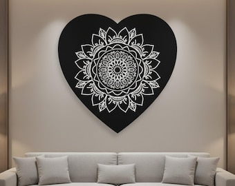 Handcrafted Heart Resin Wall Art | Black & White Mandala Decor
