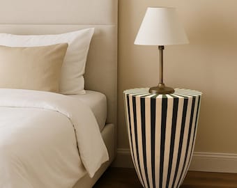 Handmade Moroccan Resin End Table: Striped Accent Table