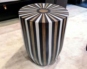Handmade Wooden Resin Inlay Side Table: Modern Moroccan Accent Decor